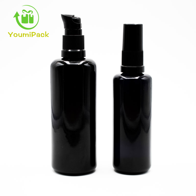 Black glass bottles 50ml with pump