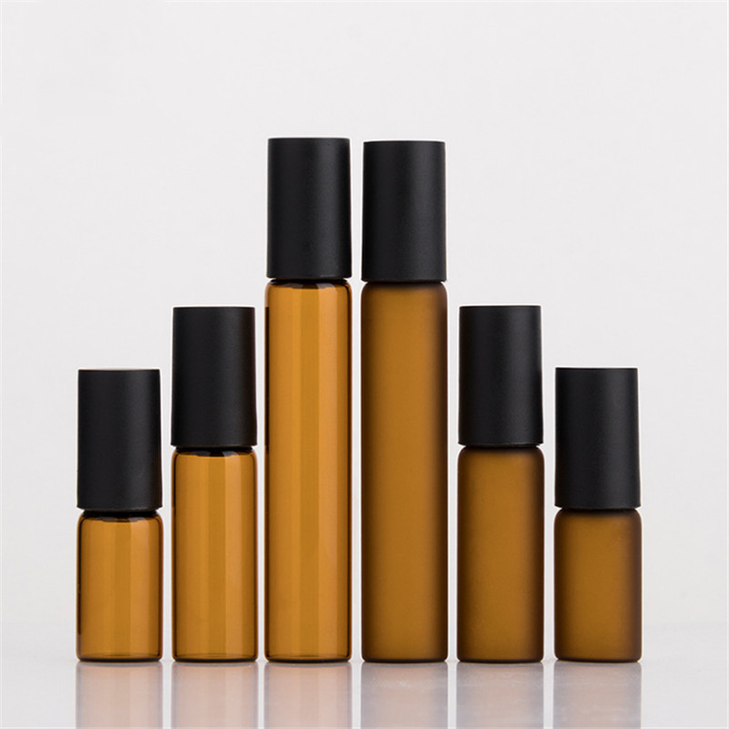 3ml 5ml 10ml amber glass roll on bottles with black cap