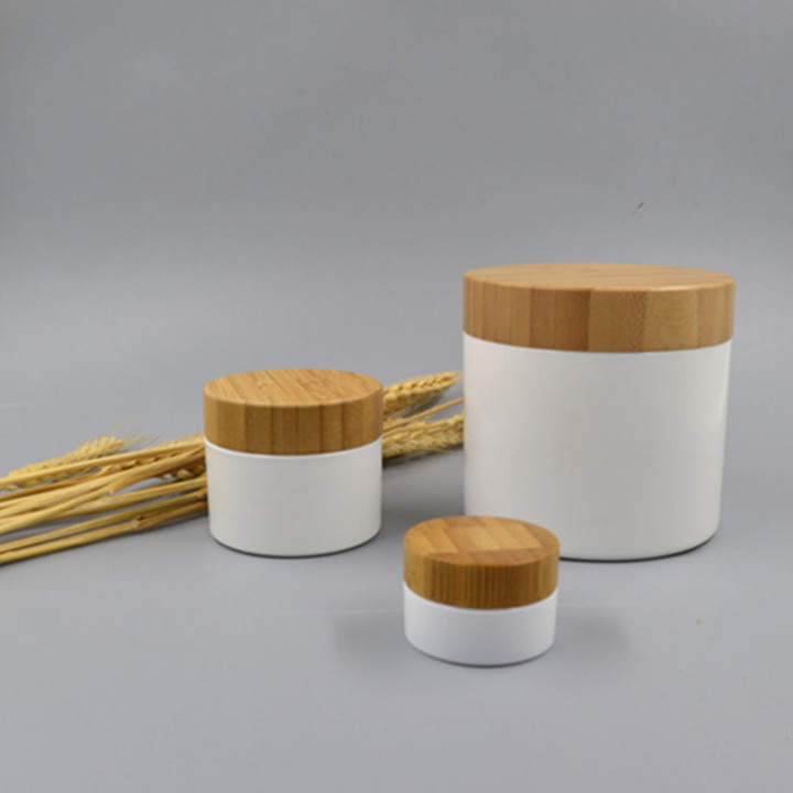 PLA biodegradable white jar with bamboo lid