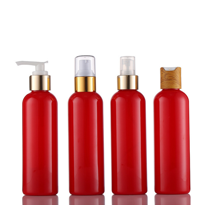 250ml red PCR round eco-friendly cosmetic bottles