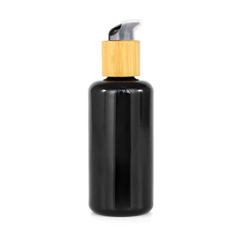 100ml dark violet glass bottle with bamboo pump